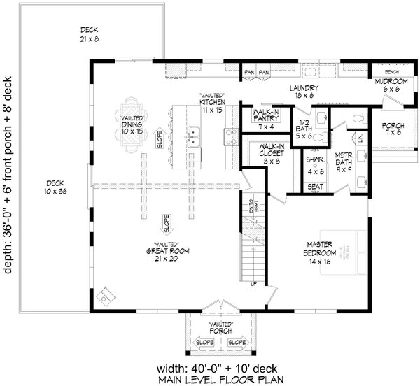 Country Floor Plan - Main Floor Plan #932-1100