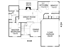 Floor Plan - Main Floor for European House Plan #56-148 - 4 bed, 3.5 bath