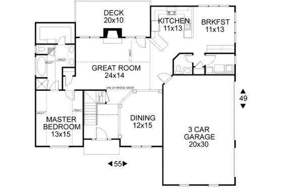 Floor Plan - Main Floor for European House Plan #56-148 - 4 bed, 3.5 bath