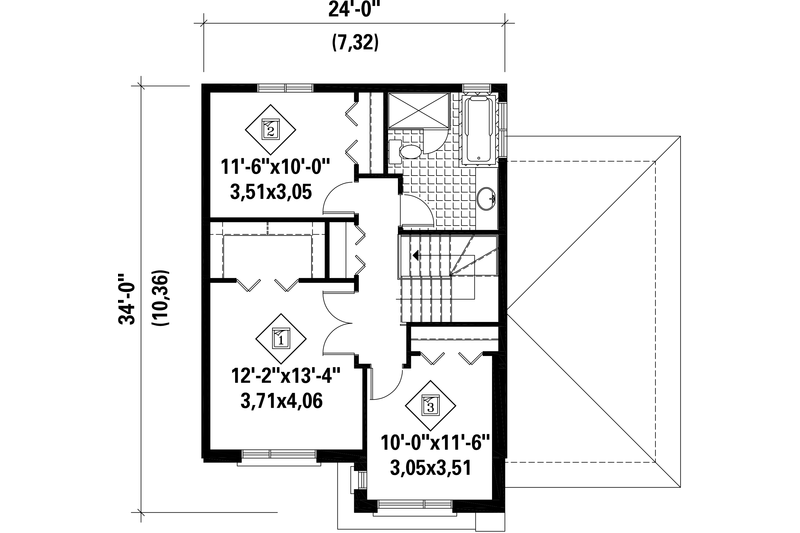 Dream House Plan - Floor Plan - Upper Floor for Contemporary House Plan #25-4266 - 3 bed, 1 bath