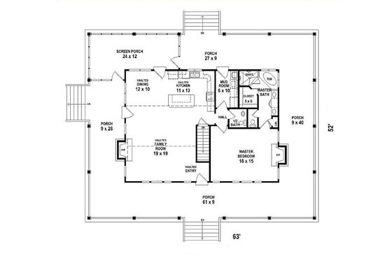 Floor Plan - Main Floor for Country House Plan #81-13915 - 1 bed, 1.5 bath