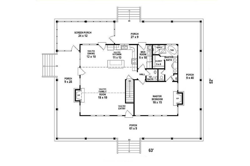 Architectural House Design - Floor Plan - Main Floor for Country House Plan #81-13915 - 1 bed, 1.5 bath