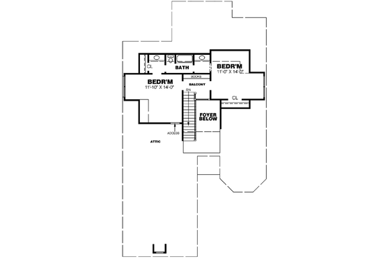 Floor Plan - Upper Floor for Southern House Plan #34-185 - 3 bed, 2 bath