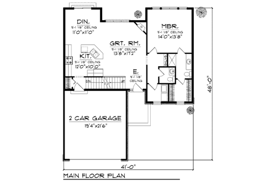 Floor Plan - Main Floor for Traditional House Plan #70-944 - 3 bed, 2.5 bath