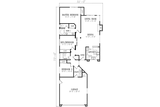 Floor Plan - Main Floor for Traditional House Plan #1-229 - 3 bed, 2 bath