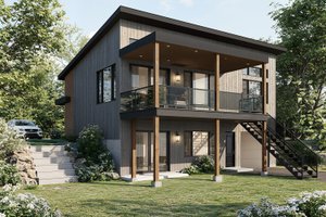 Exterior - Rear Elevation for Modern House Plan #23-2674 - 2 bed, 1 bath
