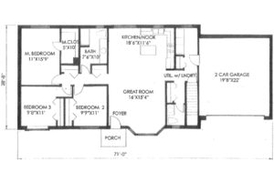 Floor Plan - Main Floor for Ranch House Plan #136-116 - 3 bed, 1.5 bath