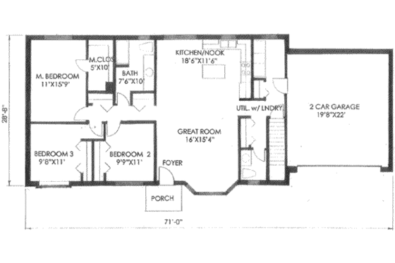 Floor Plan - Main Floor for Ranch House Plan #136-116 - 3 bed, 1.5 bath