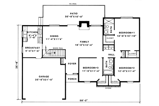 Floor Plan - Main Floor for Ranch House Plan #10-126 - 3 bed, 2 bath