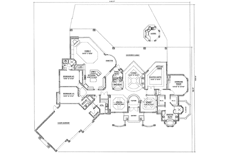 House Blueprint - Floor Plan - Main Floor for Mediterranean House Plan #27-203 - 5 bed, 5.5 bath