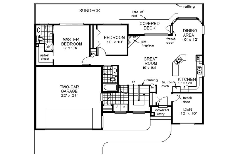 House Blueprint - Floor Plan - Main Floor for Mediterranean House Plan #18-1009 - 3 bed, 2 bath