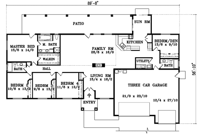 House Design - Floor Plan - Main Floor for Ranch House Plan #1-1486 - 4 bed, 3 bath