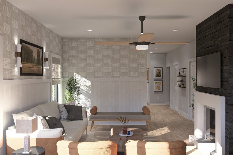 House Plan Design - Interior - Family Room 1 for Farmhouse House Plan #455-403 - 3 bed, 2 bath