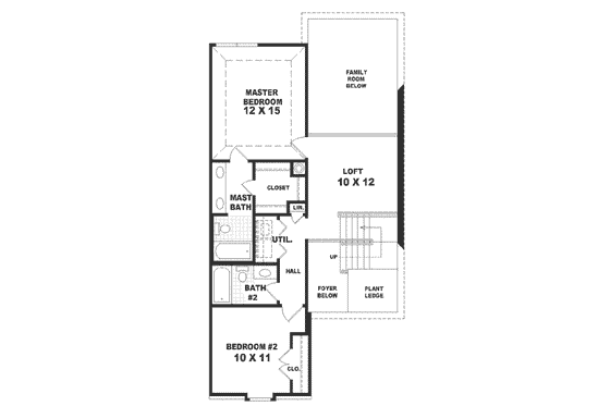 Floor Plan - Upper Floor for Southern House Plan #81-153 - 2 bed, 2.5 bath