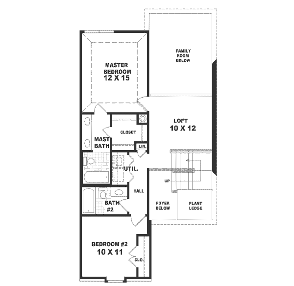 Floor Plan - Upper Floor for Southern House Plan #81-153 - 2 bed, 2.5 bath