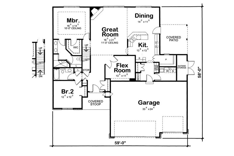 European Style House Plan - 4 Beds 3 Baths 2422 Sq/Ft Plan #20-2073 ...