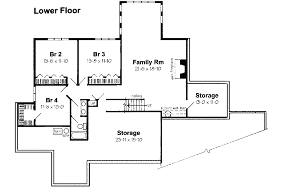 Floor Plan - Lower Floor for Traditional House Plan #312-166 - 4 bed, 2.5 bath
