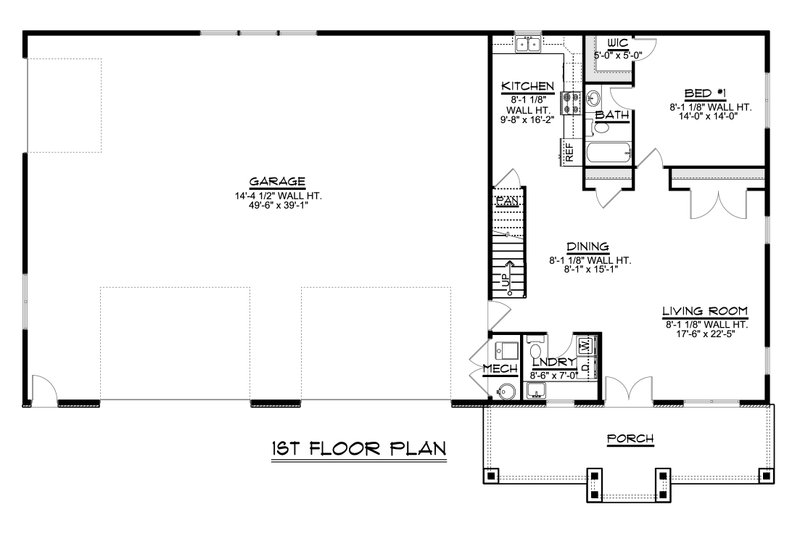 House Blueprint - Floor Plan - Main Floor for Country House Plan #1064-74 - 1 bed, 1.5 bath
