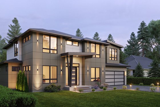 Exterior - Front Elevation 3 for Contemporary House Plan #1066-224 - 4 bed, 4.5 bath