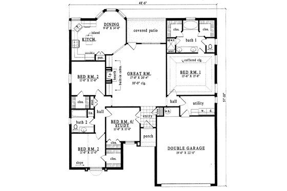 Floor Plan - Main Floor for European House Plan #42-206 - 4 bed, 2 bath