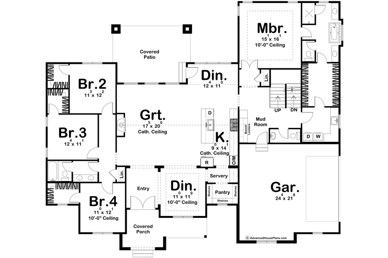 House Blueprint - Floor Plan - Main Floor for Farmhouse House Plan #455-664 - 4 bed, 2.5 bath