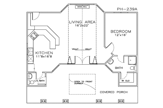 Floor Plan - Main Floor for Craftsman House Plan #8-146 - 1 bed, 2 bath