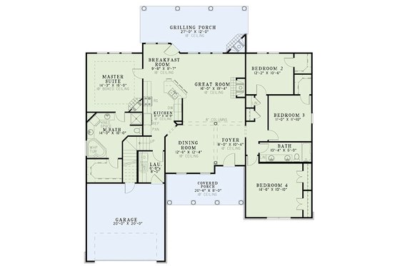 Floor Plan - Main Floor for European House Plan #17-2418 - 4 bed, 2 bath