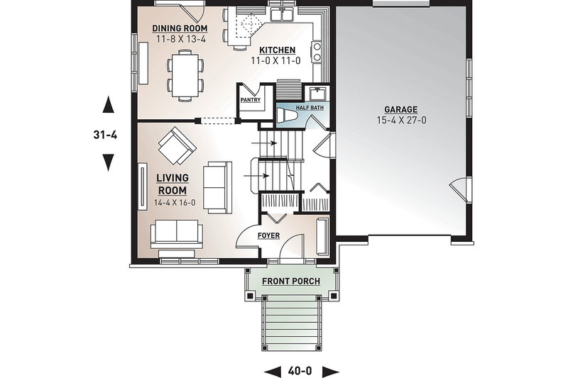 Home Plan - Floor Plan - Main Floor for Traditional House Plan #23-2445 - 4 bed, 2.5 bath