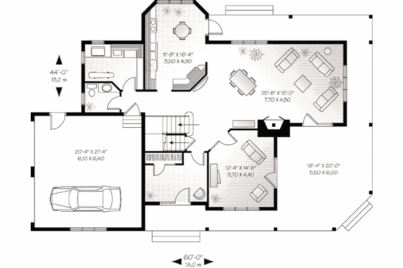 House Blueprint - Floor Plan - Main Floor for Farmhouse House Plan #23-519 - 3 bed, 2.5 bath