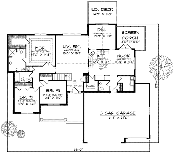 Architectural House Design - Ranch Floor Plan - Main Floor Plan #70-596