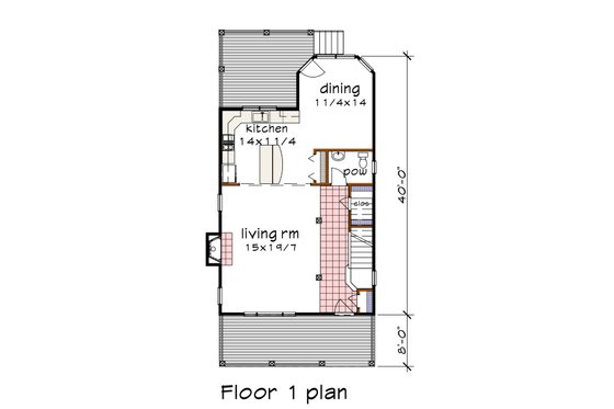 Floor Plan - Main Floor for Craftsman House Plan #79-345 - 3 bed, 2.5 bath