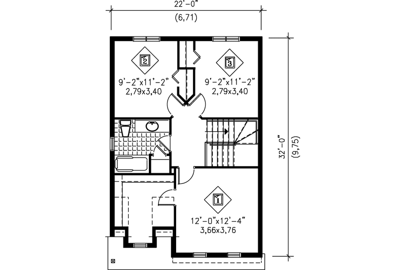 House Blueprint - Floor Plan - Upper Floor for Colonial House Plan #25-272 - 3 bed, 1.5 bath