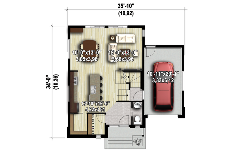 House Blueprint - Floor Plan - Main Floor 1 for Contemporary House Plan #25-4561 - 3 bed, 1 bath