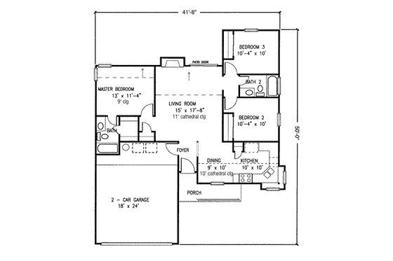 Floor Plan - Main Floor for Ranch House Plan #410-163 - 3 bed, 2 bath