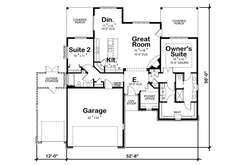 Dream House Plan - Floor Plan - Main Floor for Craftsman House Plan #20-2336 - 2 bed, 1.5 bath