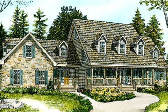 Exterior - Front Elevation for Country House Plan #140-109 - 3 bed, 2.5 bath