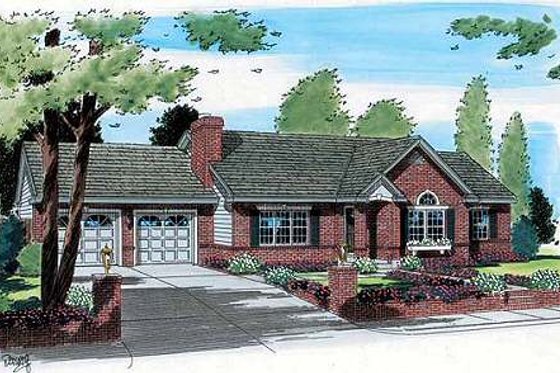 Exterior - Front Elevation for Traditional House Plan #312-345 - 3 bed, 2 bath