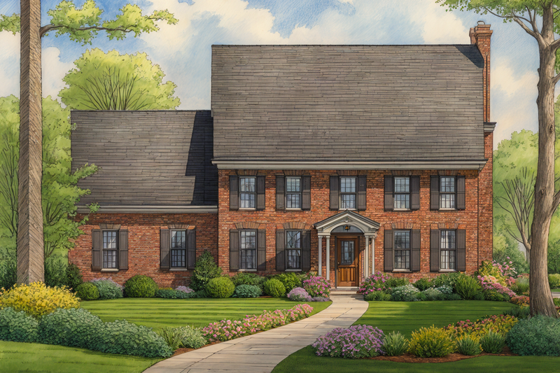 Architectural House Design - Colonial Exterior - Front Elevation Plan #30-367