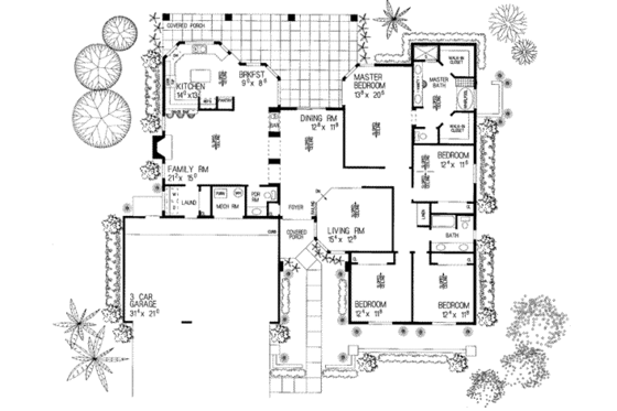 Floor Plan - Main Floor for Adobe / Southwestern House Plan #72-217 - 4 bed, 2.5 bath
