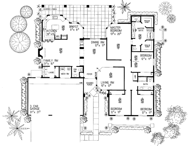 House Design - Adobe / Southwestern Floor Plan - Main Floor Plan #72-217