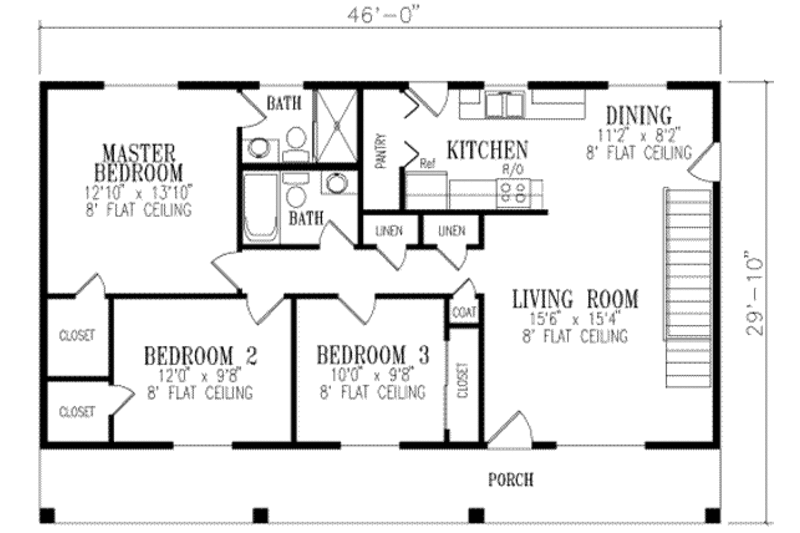 Mediterranean Style House Plan - 3 Beds 2 Baths 1148 Sq/Ft Plan #1-181 ...