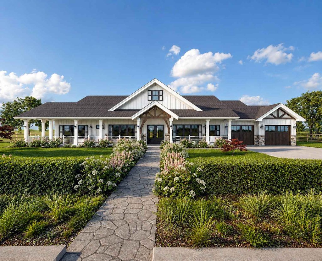Exterior - Front Elevation 3 for Farmhouse House Plan #1101-67 - 4 bed, 4.5 bath