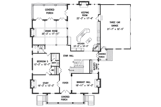 Floor Plan - Main Floor for Southern House Plan #54-132 - 5 bed, 5.5 bath