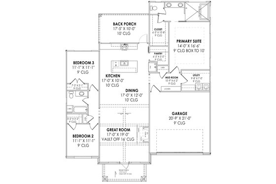 Floor Plan - Main Floor for Country House Plan #1096-111 - 3 bed, 2 bath