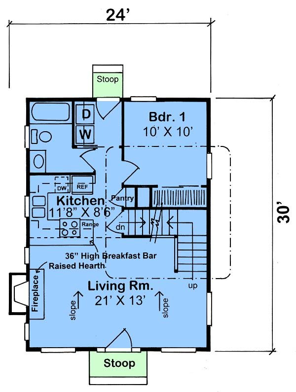 Floor Plan - Main Floor for Contemporary House Plan #312-239 - 2 bed, 2 bath