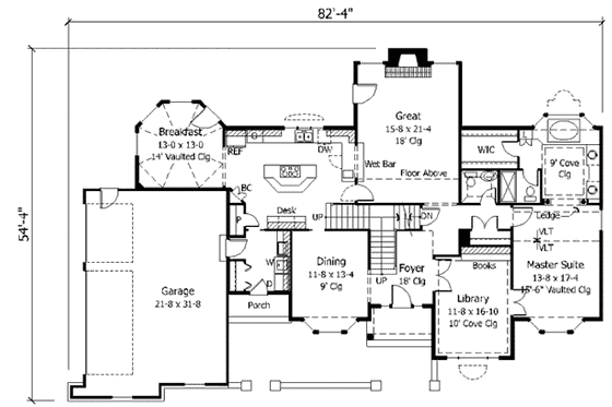 Floor Plan - Main Floor for European House Plan #51-154 - 4 bed, 3.5 bath