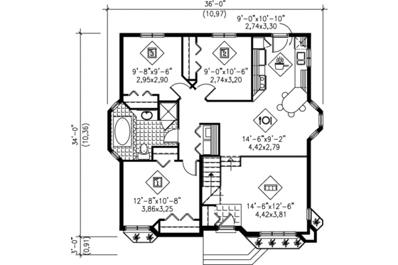Floor Plan - Main Floor for Traditional House Plan #25-1128 - 3 bed, 1 bath
