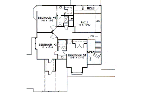Floor Plan - Upper Floor for Traditional House Plan #67-431 - 4 bed, 3.5 bath