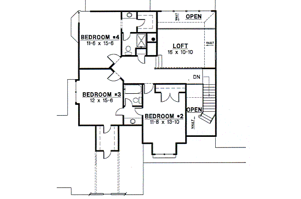 Traditional Floor Plan - Upper Floor Plan #67-431