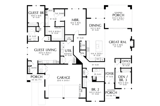 Floor Plan - Main Floor for Prairie House Plan #48-1099 - 4 bed, 3 bath
